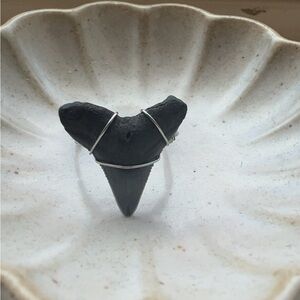 Silver Wrapped Black Shark Tooth Ring